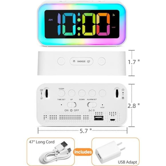 Loud Alarm Clock for Bedrooms with Dynamic RGB Night Light,Heavy Sleepers Adults - Picture 5 of 6